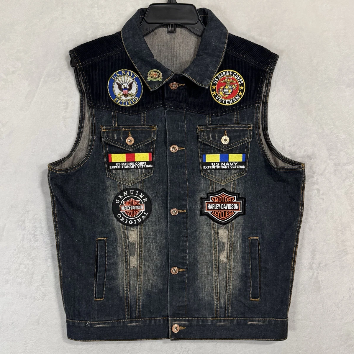 Harbrosrce Mens Denim Vest Gilet Casual Vintage Biker Sleeveless Jacket Cowboy Jeans Vest Pockets Outwear, A-Blue Wash, XXL