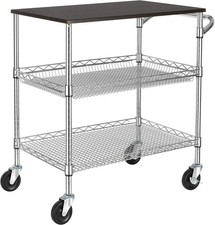 Finnhomy 3 Tier Heavy Duty Commercial Grade Utility Cart with Wood Chrome