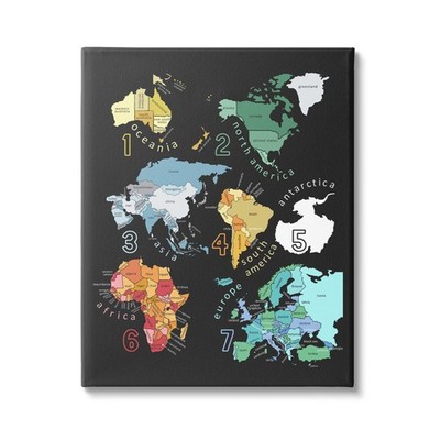 Stupell Industries Seven Continents Informative Diagram Map Detailed Countrie...
