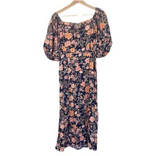 Old Navy Peasant Dress Woman's S Midi Floral Smocked Back Puff Sleeve Cottage