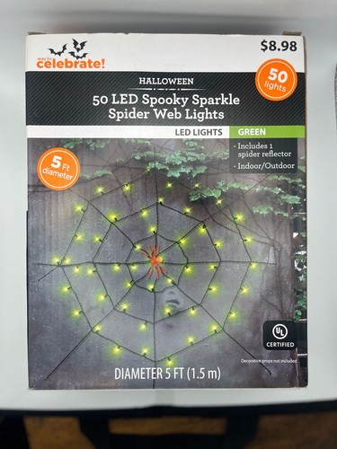 Way To Celebrate 50 LED Spooky Sparkle Spider Web Lights Green 5 Ft Diameter
