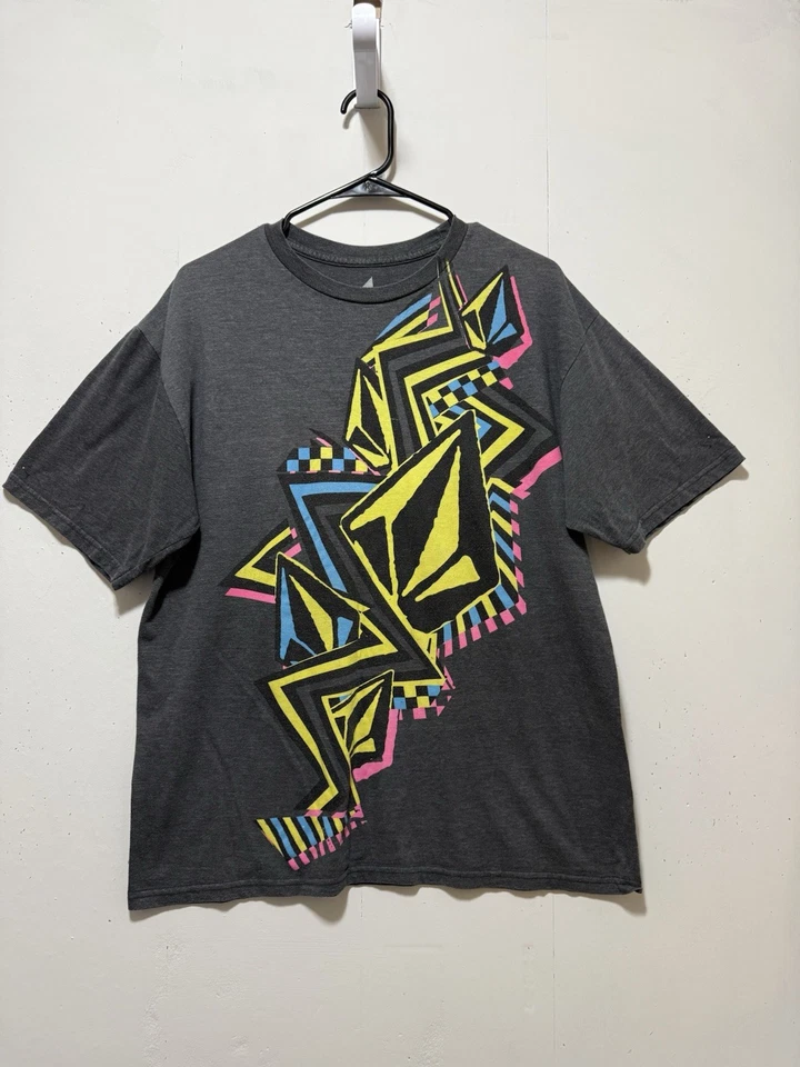 Vintage Volcom Gray Colorful Graphic Print Skater T-Shirt Men’s Sz L Pink yellow - Image 4 of 4