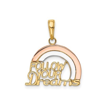 14k Bicolor Gold Regenbogen Anhänger Motivation Charm für Frauen Teens Abschluss