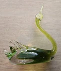 Vintage Murano? Art Glass Swan Figurine Green Clear 6” Paperweight Unique Old