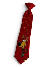 Youth Christmas Clip-On Tie Reindeer Holiday Lights Red