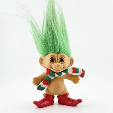 Vintage Russ Christmas Troll Doll Green Hair Red Boots Holiday Scarf 1990s J