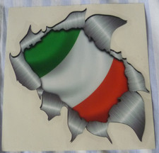Grand autocollant décalcomanie métal déchiré drapeau italien Italie Lambretta Vespa scooter