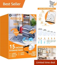 15 Pack Vacuum Storage Bags with Electric Pump Jumbo Large Medium Small Travel