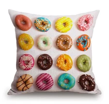 Outdoor Patio Throw Pillow Cover Colorful Donuts Farmhouse Décor Outside Furn...