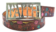 Vintage USA Leather Hand Made Cactus Longhorn COWGIRL FAITH Western Belt Buckle