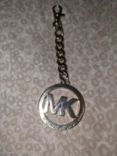 Michael Kors Gold Tone Bag Charm Purse Chain Round MK Logo Clip On Hang Tag Fob