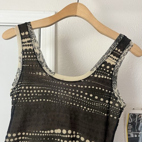 FUZZI creme schwarz Punkte gepunktet gestreift Rundhalsausschnitt Mesh Strick Tank Top - Bild 3 von 5