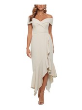 XSCAPE Womens Ivory Asymmetrical Slit Short Sleeve Maxi Mermaid Dress 6
