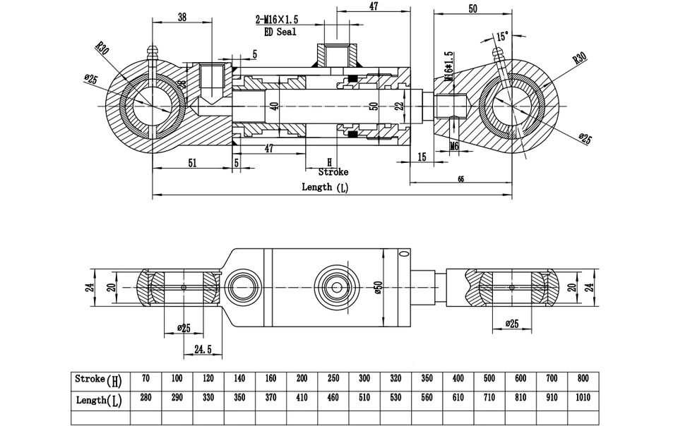 Cilindro hidráulico de doble acción DW cilindro 40/22 160 carrera - Imagen 2 de 3