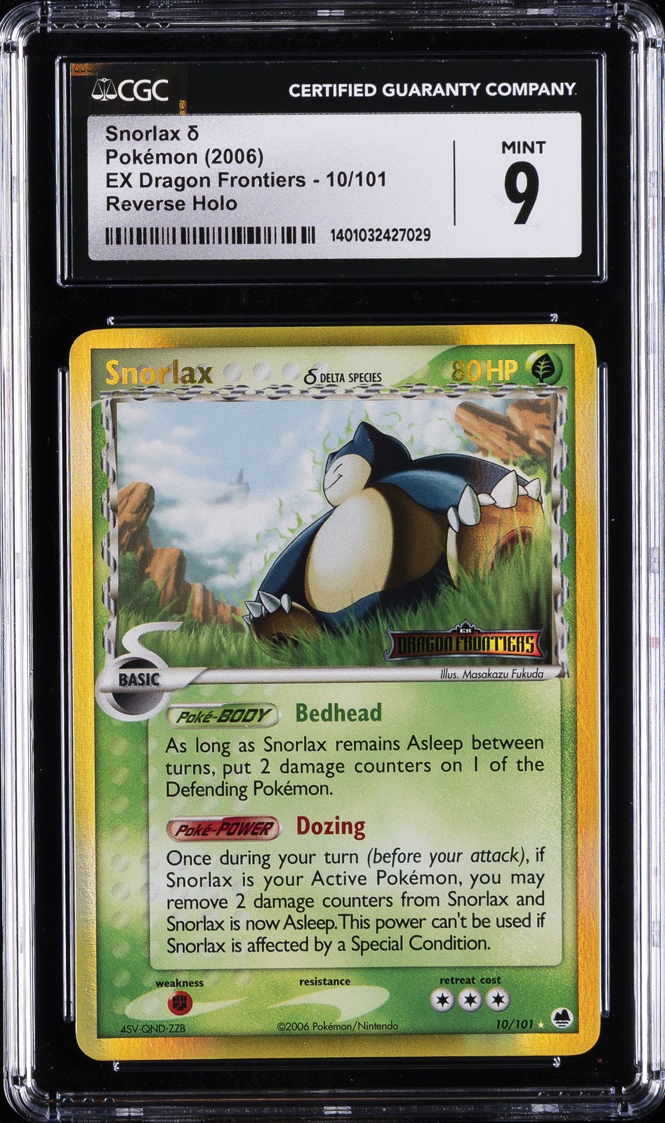 2006 POKEMON EX DRAGON FRONTIERS REVERSE HOLO #10 SNORLAX CGC 9