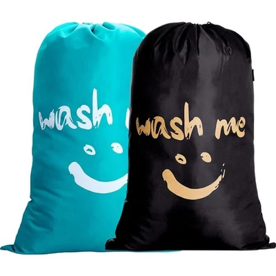 Wäschesack Reise 120L Nylon Waschbeutel mit Kordelzug, 2 Stück, Blau+Schwarz - Bild 1 von 2