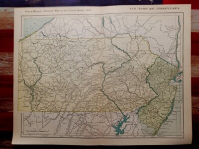 1902 Train Route Map PENNSYLVANIA New Jersey All Railroad Lines Stations 11''×9'' 