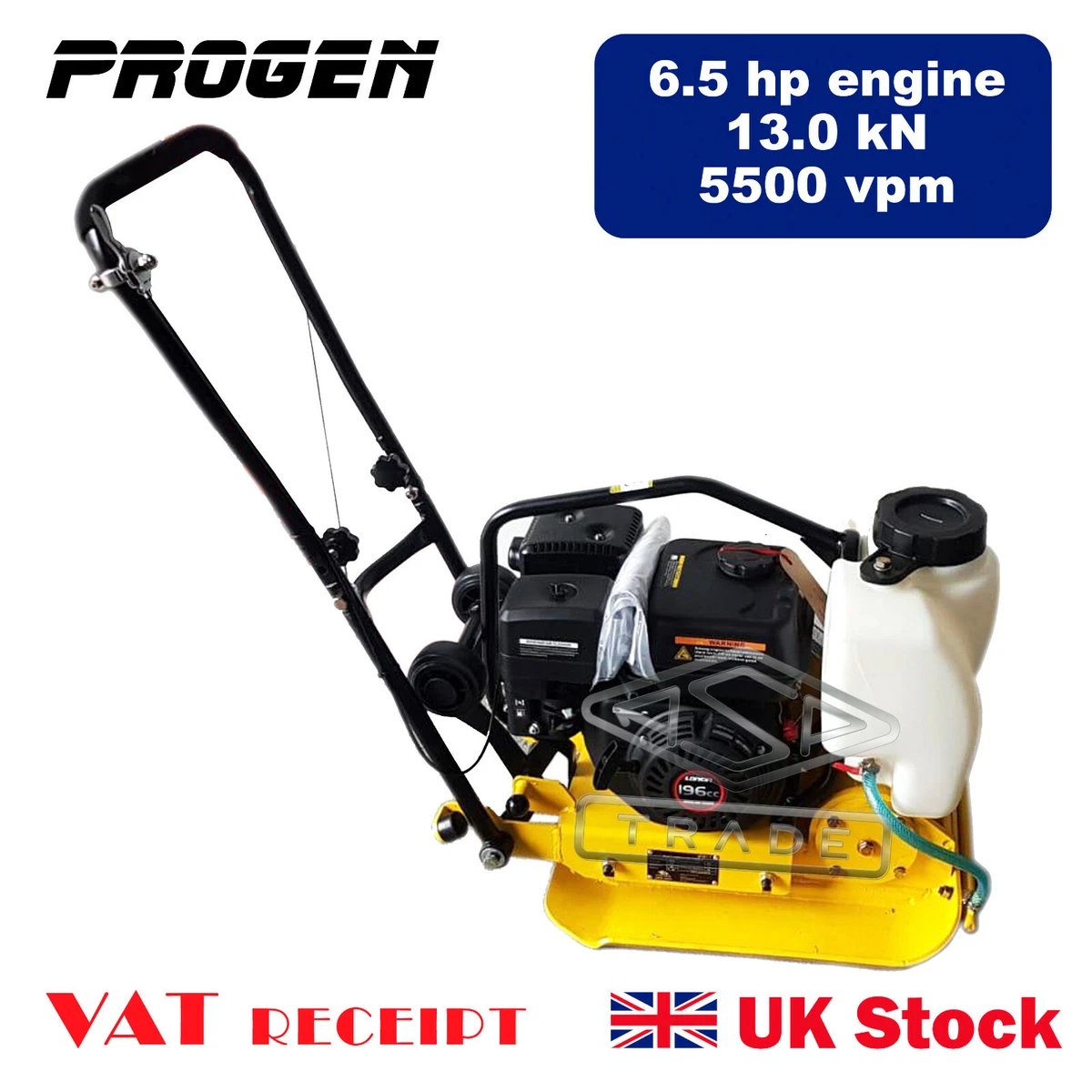 Petrol Compactor Wacker Vibrating Plate With Water Tank 6.5 HP 196cc VAT incl