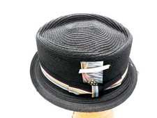 NOS VTG SCALA Dorfman Pacific Straw Diamond Crown Pork Pie Feather Golf Hat L