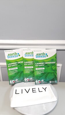 Lot 3 Earth Breeze Laundry Detergent Fresh Scent Echo Sheets 60 Load & Cloth Bag