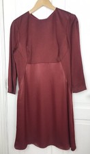 JIGSAW Luxury Winter Berry Deep Red Hammered Silk 3/4 Sleeve Party Dress UK 14
