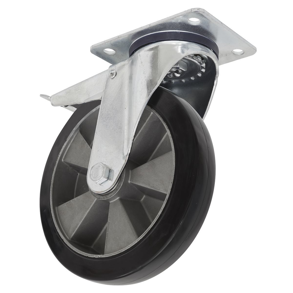 Sealey Heavy-Duty Rubber Castor Wheel Swivel with Total Lock �200mm SCW5200SPLEM