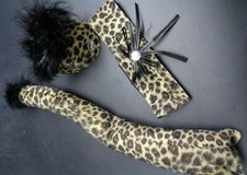 Kitty Cat Ear Leopard Headband Bow Tie Tale 3pc Halloween Costume Acc