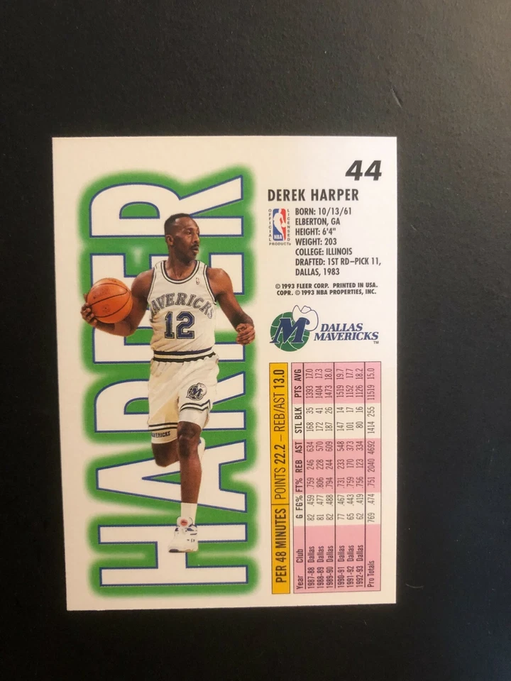 Cool 1993 DEREK HARPER Fleer Basketball Card # 44 Made in USA - Image 3 of 4