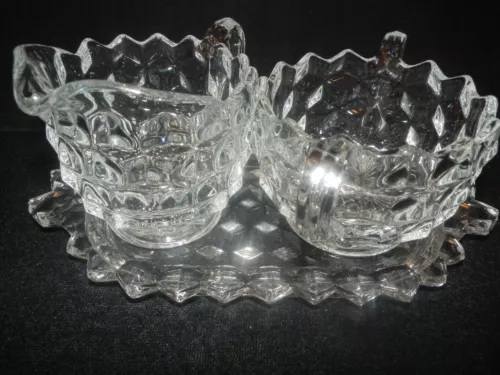  Fostoria Glass AMERICAN Creamer, Sugar and Tray - 3 Piece Set VGUC