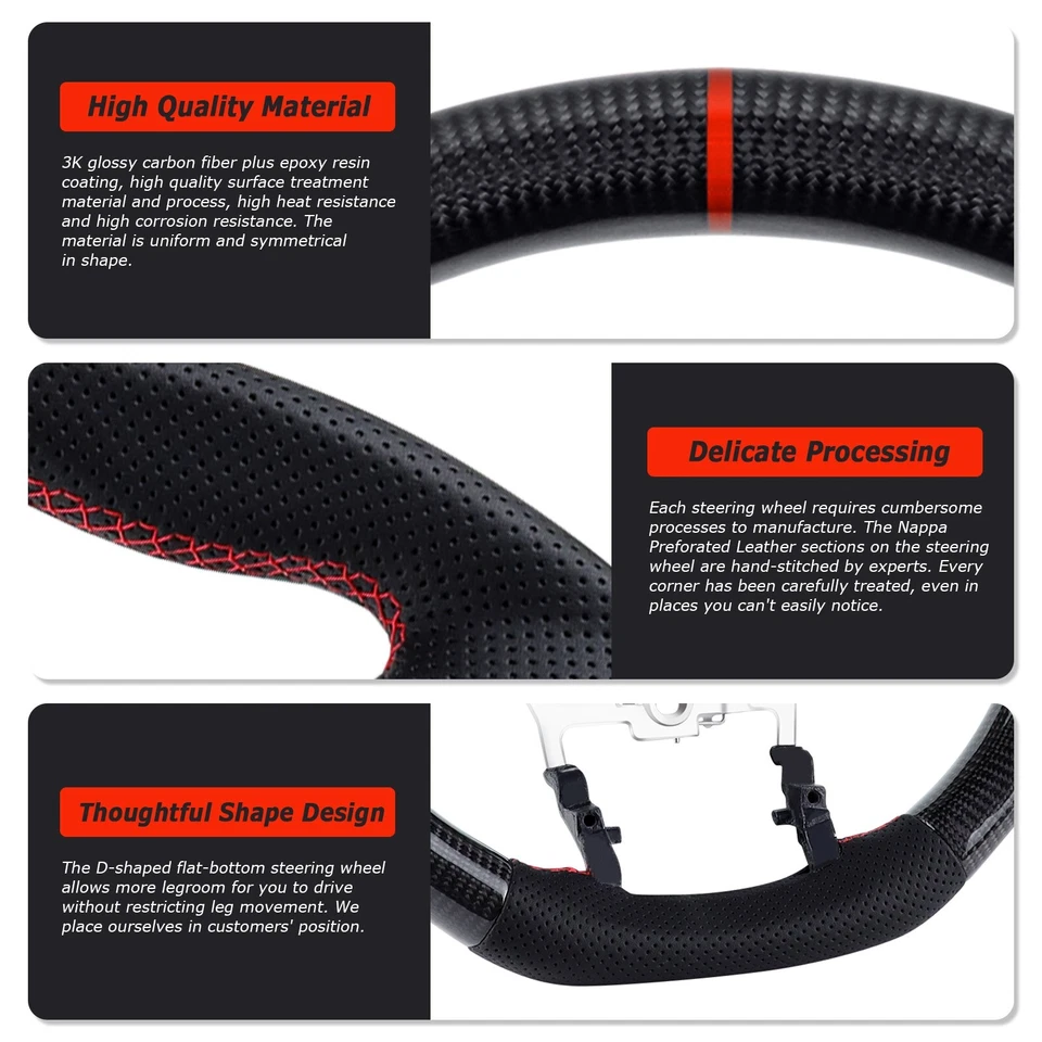 D-Type Real Carbon Fiber Steering Wheel For Toyota Hilux Revo Fortuner 2015-2022 - Image 4 of 4