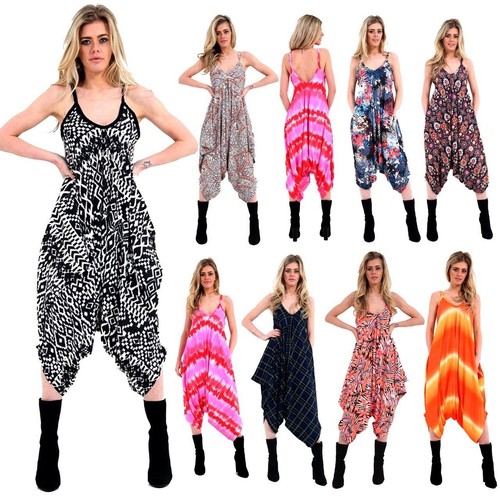 New Womens Ladies Baggy Cami Strappy Lagenlook Harem Playsuit Jumpsuit Dress Top - Picture 3 of 46