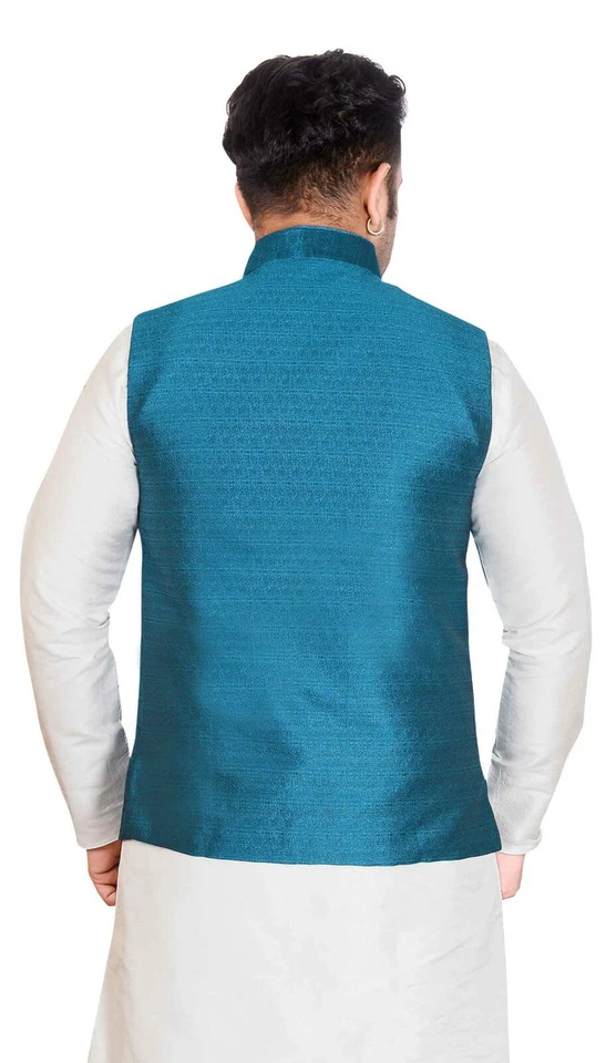 Men's Nehru Style Formal Waistcoat Only Sleeveless Jacket Vest Mix Silk 1020 UK - Image 4 of 4