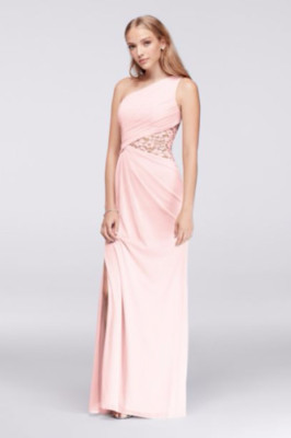 Davids Braut One-Shoulder Kleid mit Spitzeneinsatz Pink UK 6 UVP 145,95 £ TD7 CC 03