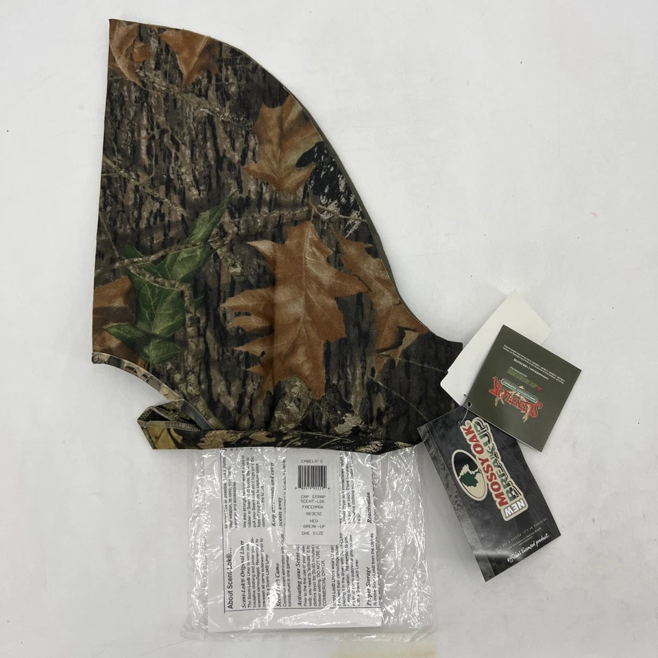 Vintage Cabelas Cap Strap Face Mask Men One Size Camo Mossy Oak Hunting Made USA - Image 2 of 4