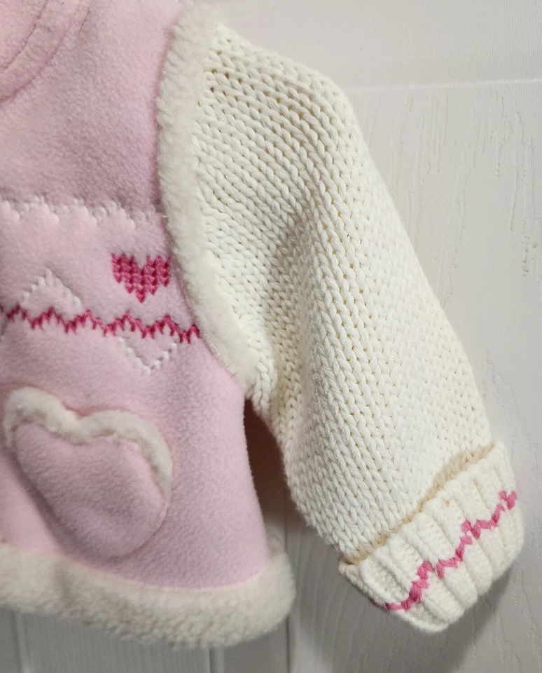 Chaqueta Suéter con Capucha Talbots Kida Bebé Niña Forrada Sherpa Corazones Rosa 0M De Colección Foto 3 de 4