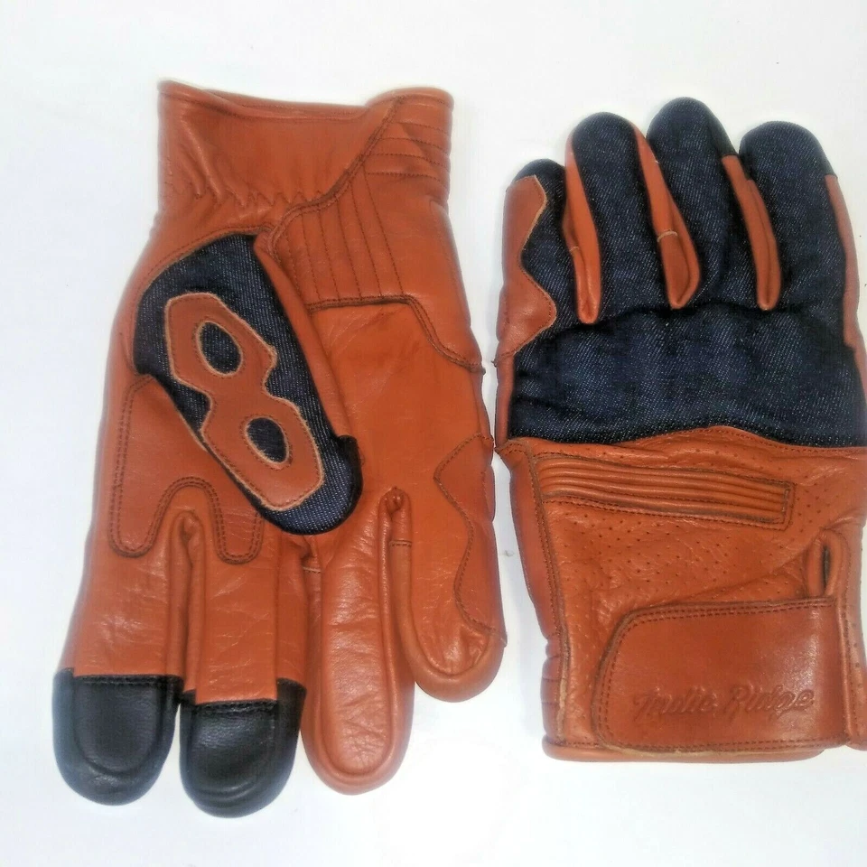 Luvas de couro para motocicleta Indie Ridge - Denim/Camelo - Unissex Extra Grande/ Extra Grande  - Imagem 2 de 4