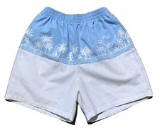 Vintage Island Feeling Hawaii Swim Shorts Short Lt Blue White Graphics Hawaiian