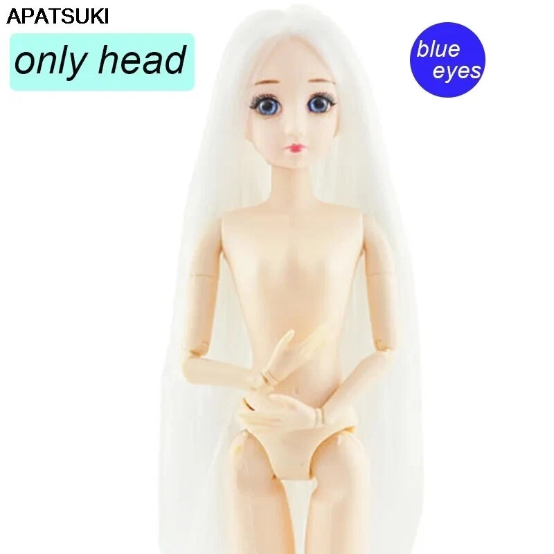 APATSUKI Weiß lange gerade Haar mit blauen Augen Köpfe für 1/6 BJD Puppe für 11.5" Puppen