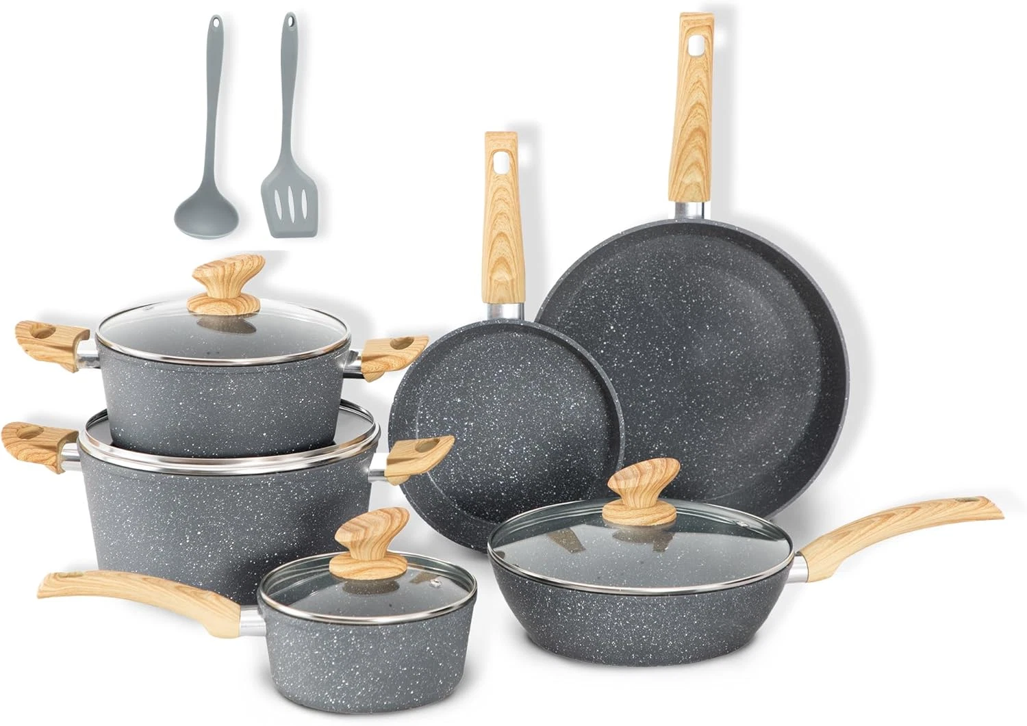 Nonstick Induction Cookware Set, 12-Piece Granite Pots & Pans, Gray
