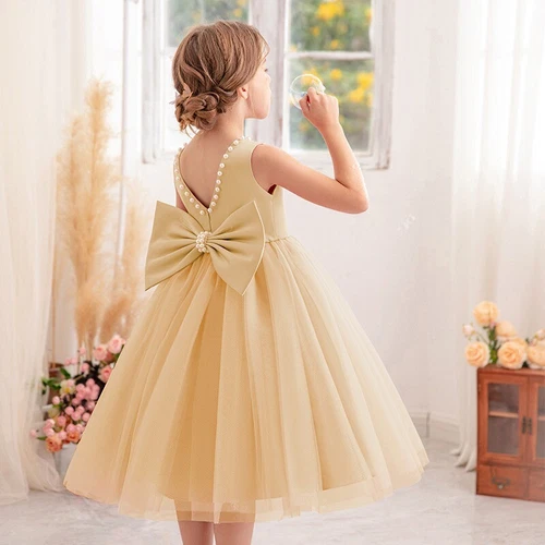 Girls Flower Bridesmaid Bow Princess Dress Party Fancy Wedding Birthday Dresses - Picture 13 of 24