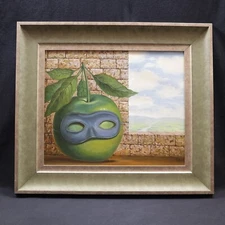 Rene Magritte inspired oil on canvas framed painting  by artist Jianxia 22 X 25"