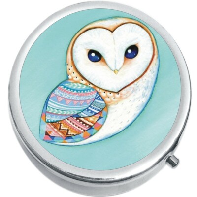 Colorful Owl Medicine Vitamin Compact Pill Box