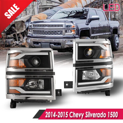 Headlights For 2014-2015 Chevy Silverado 1500 Projector Chrome DRL Front Lamps