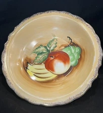 BEAUTIFUL VINTAGE HAND PAINTED SMALL MULTI-COLORED BOWL, GOLD BRUSHED EDGES, EUC