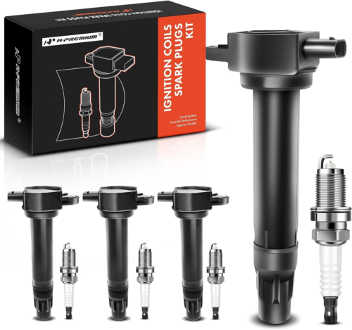 Set of 4 Ignition Coil Pack and Iridium Spark Plugs Compatible with Jeep Compass