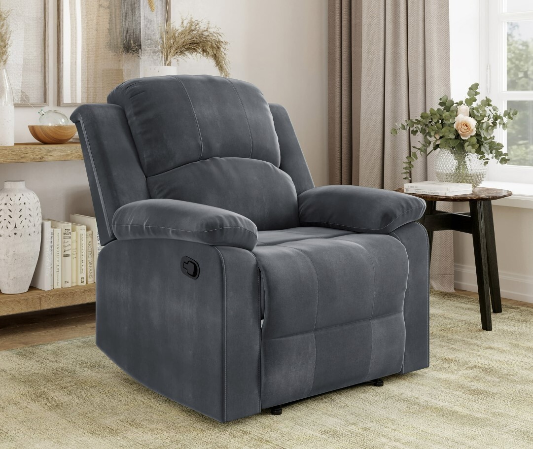 Manual Standard Recliner Arm Chair Big Tall Gray Microfiber