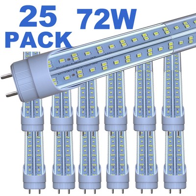 T8 25 PACK 4FT LED Tube Light Bulbs T8 Bi-Pin G13 Shop Light 72W 6500K LED Tube