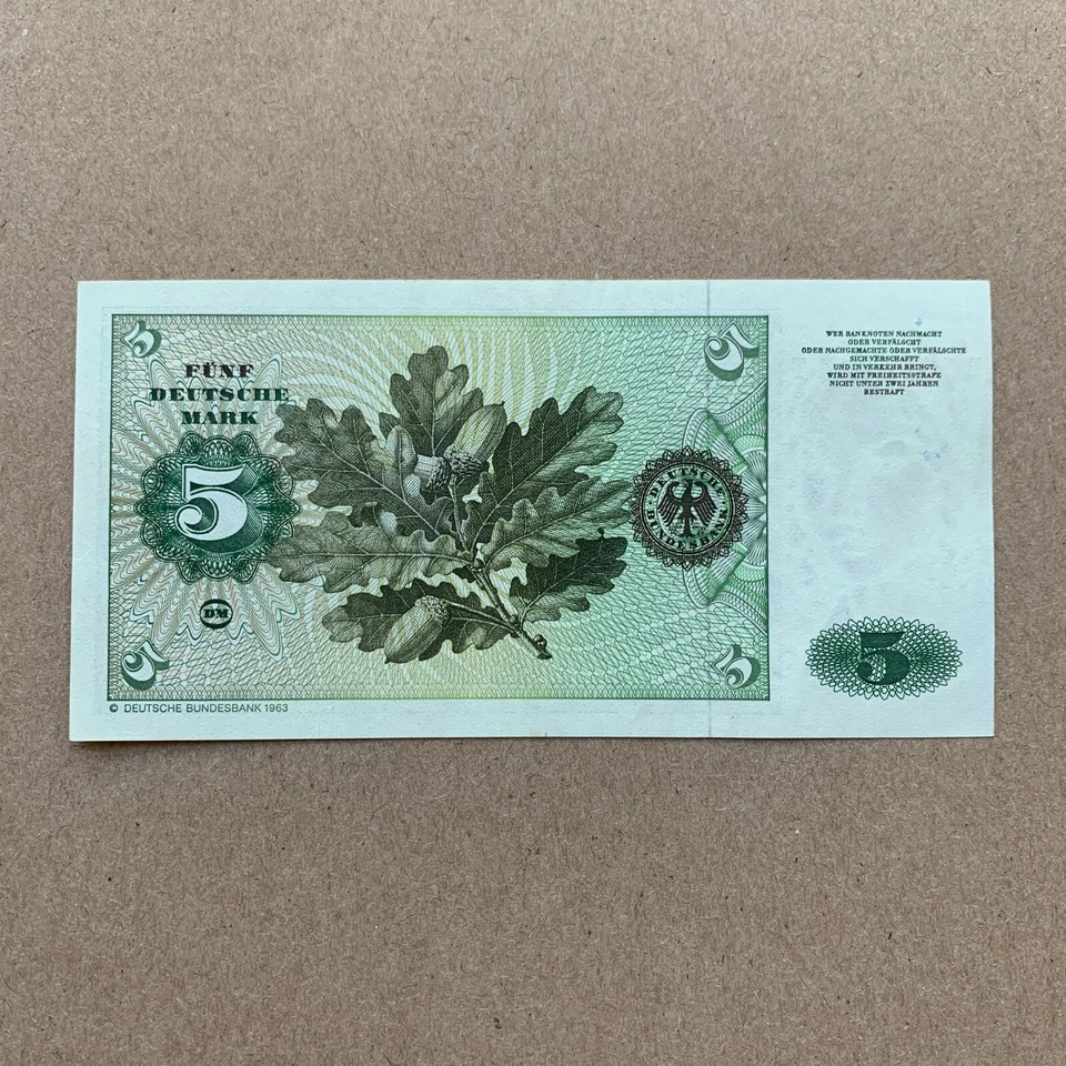 Billete de 5 marcos de Alemania 1960 moneda alemana papel moneda pre euro recuerdos Foto 3 de 4
