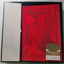 Hallmark Christmas Cards 17 Cards and Envelopes Red Glitter Lined Ornaments