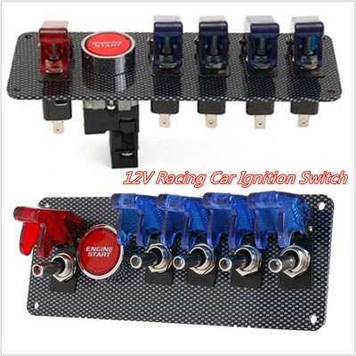 DC12V Ignition Switch Metal /& ABS Plastic Surface Panel 6 in 1 Racing Car Engine Start Push Button LED Toggle